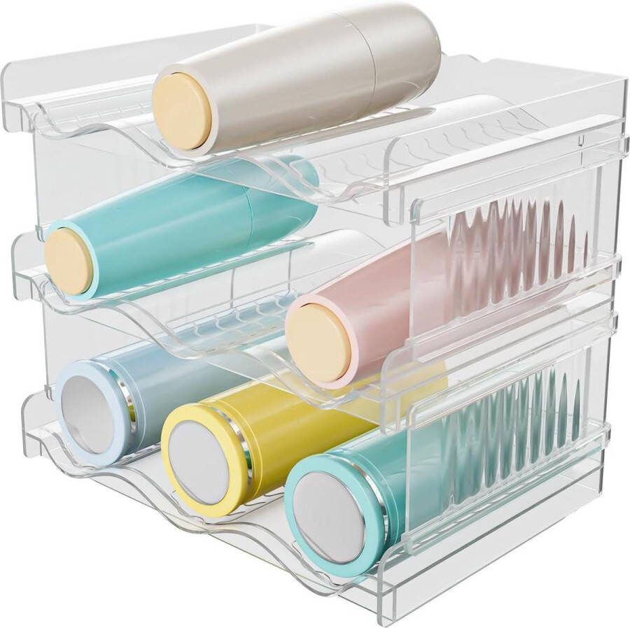 Wijnflessenrek koelkast organizer-plastic bekerhouder voor aanrechtstapelbare wijnflessen 9-flessen huisvestenondersteunt wijnkoelkast transparante plastic opslagruimte