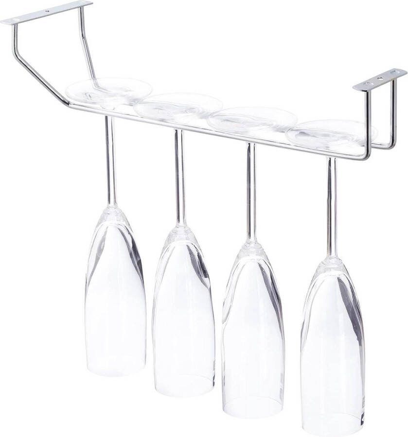 Wijnglashouder 4 glazen RVS look Glashouder Bar Keuken Champagneglas Houder Hangend 335 cm Zilver Wandmontage