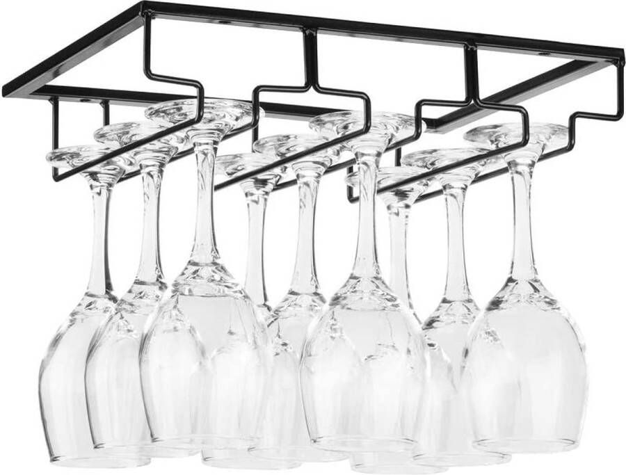 Wijnglashouder Onder kast Glashouder voor wijnglazen Glaswerk Hangende metalen wijnglasrek Glazen opslag voor keuken Bar Restaurant Zwart
