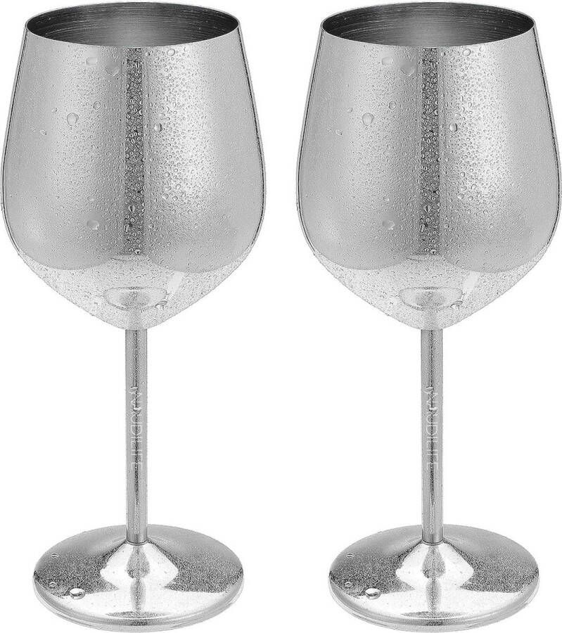 Wijnglazen 2-delige set van roestvrij staal metaal wijnglas rode wijnkelk cocktailbeker witte wijn champagneglazen roestvrij staal zilver 500 ml rode wijnglazen 2 stuks