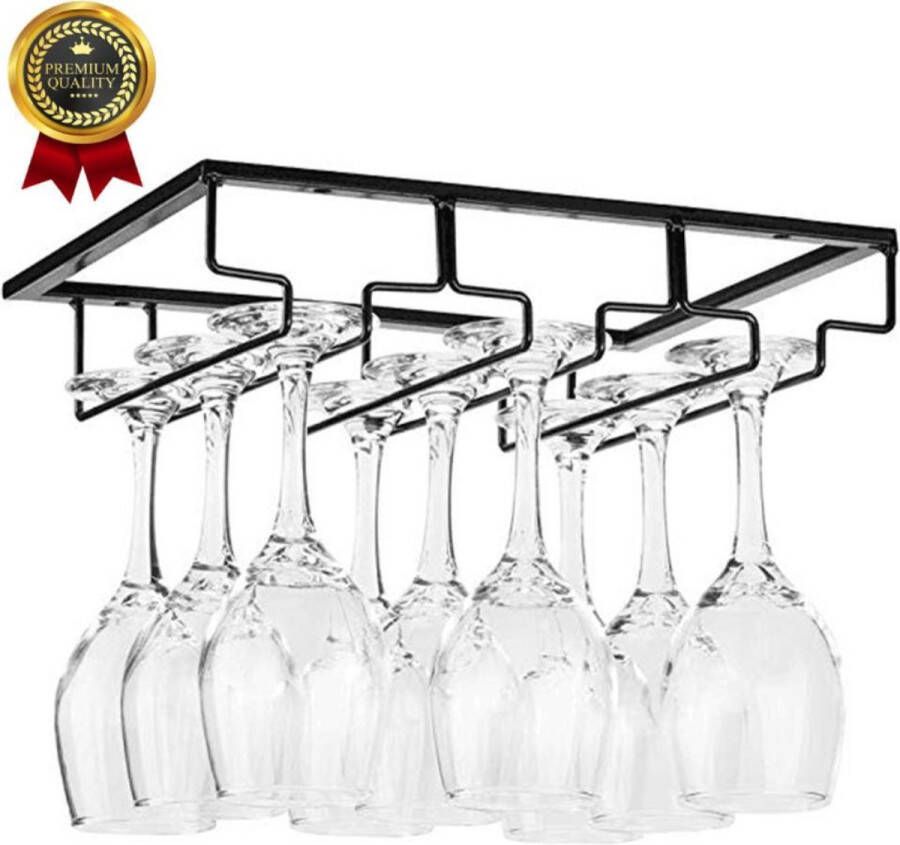 Merkloos Sans marque Wijnglazenhouder 3 Rijen Wijnrek Metaal Glazenrek Wijn Wijnglazenrek Ophangrek wijnglazen Rek Zwart 24*8*32cm Wijnglazen Houder Glazenrek Wijnglas Houder Wijnglazen organizer Industrieel