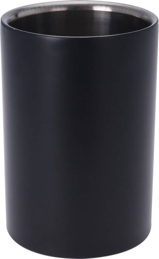 Merkloos Wijnfles koeler wijnkoeler zwart RVS D12 x H18 cm IJsemmers