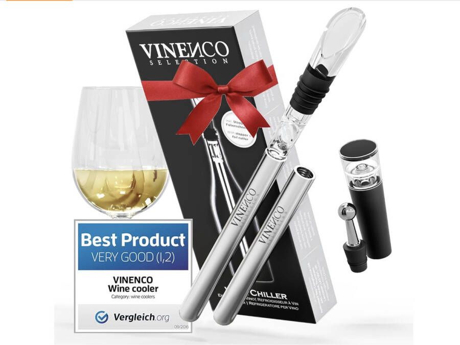 Wijnkoeler Stick Set Wijnkoelstaaf + Capsulesnijder + RVS-Wijnafsluiter + Opbergzakje Elegant 3-in-1 Design met Druppelstop Decanter Doseerkap & Koelstaaf Witte en rode wijn decanteren Bar Kit