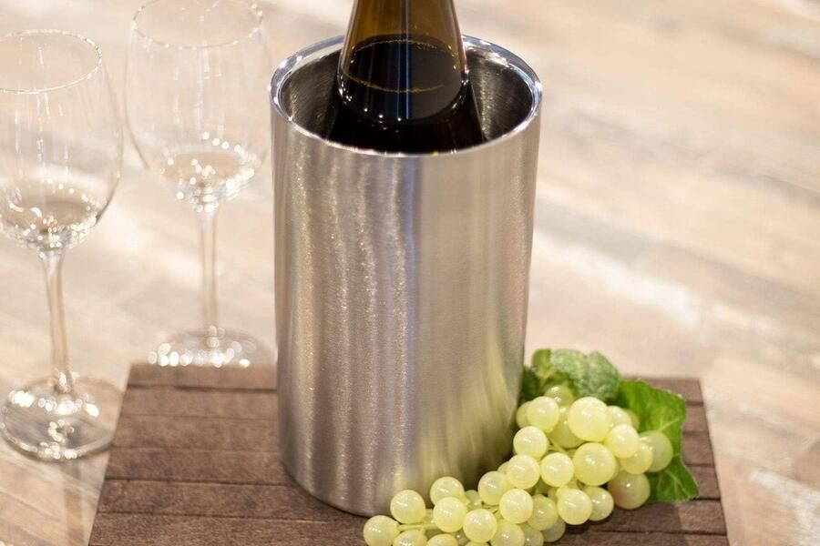 Wijnkoeler champagnekoeler staal hoogwaardige flessenkoeler van dubbelwandig roestvrij staal binnendiameter 10 cm hoogte 20 cm matte afwerking