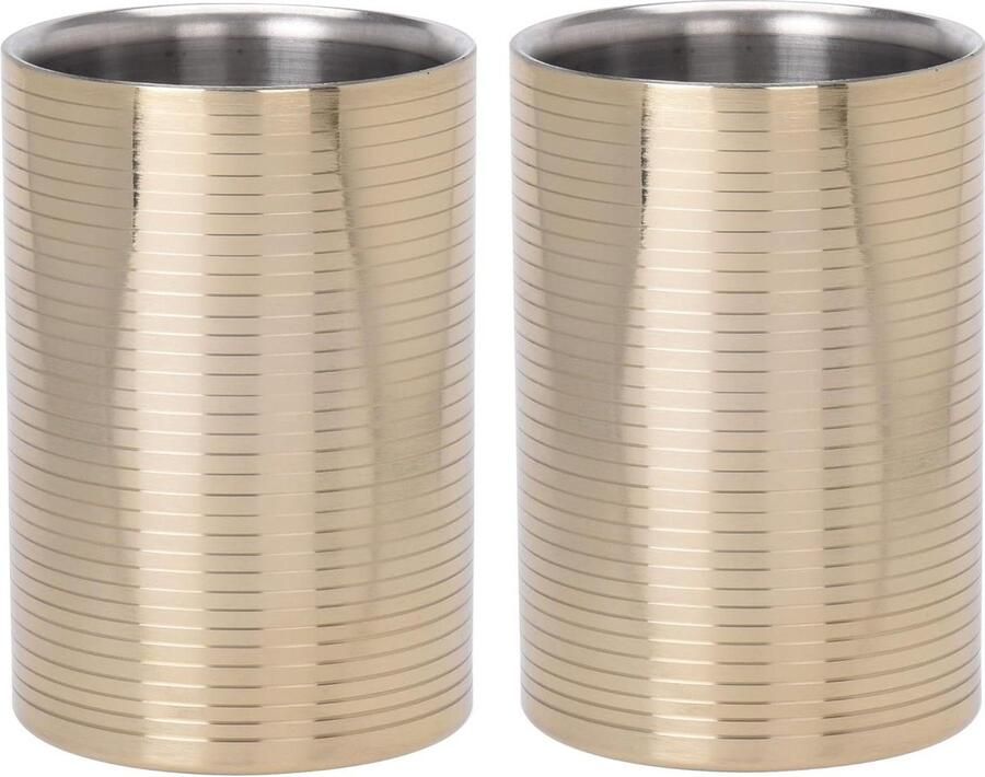 Wijnkoelers roestvrij staal premium design set van 2 goudcoating champagnekoeler flessenkoeler dubbelwandig 17x12cm