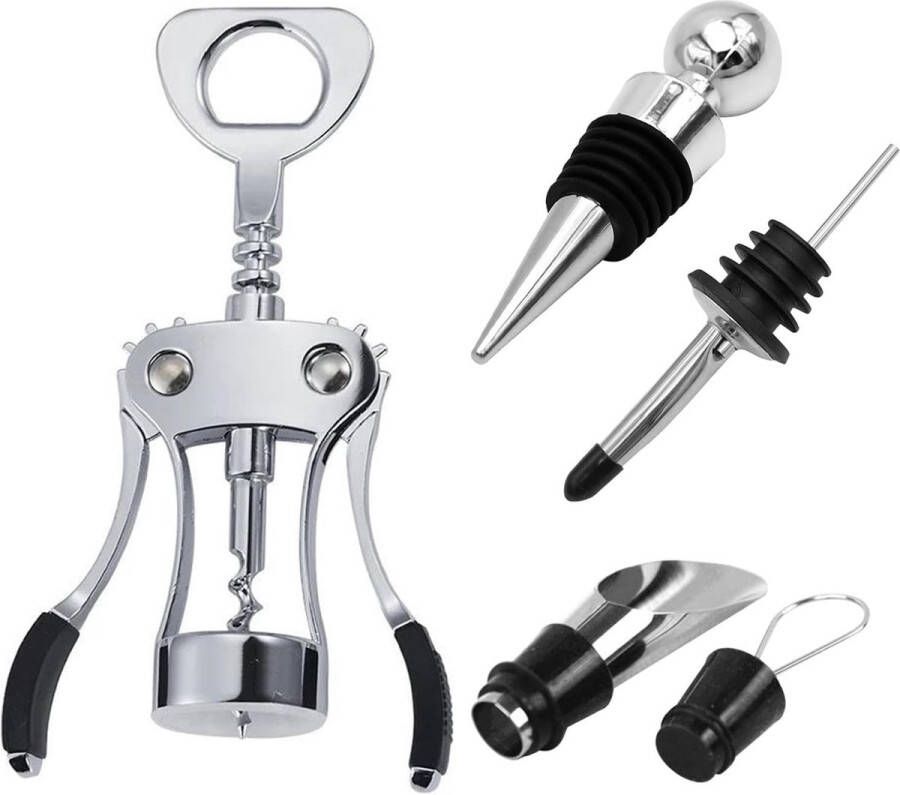 Wijnkurkentrekker met spiraalschroef wijnopener van zinklegering met wijndop en schenktuit multifunctioneel voor kurken en sluitingen flesopener voor gezinnen bars