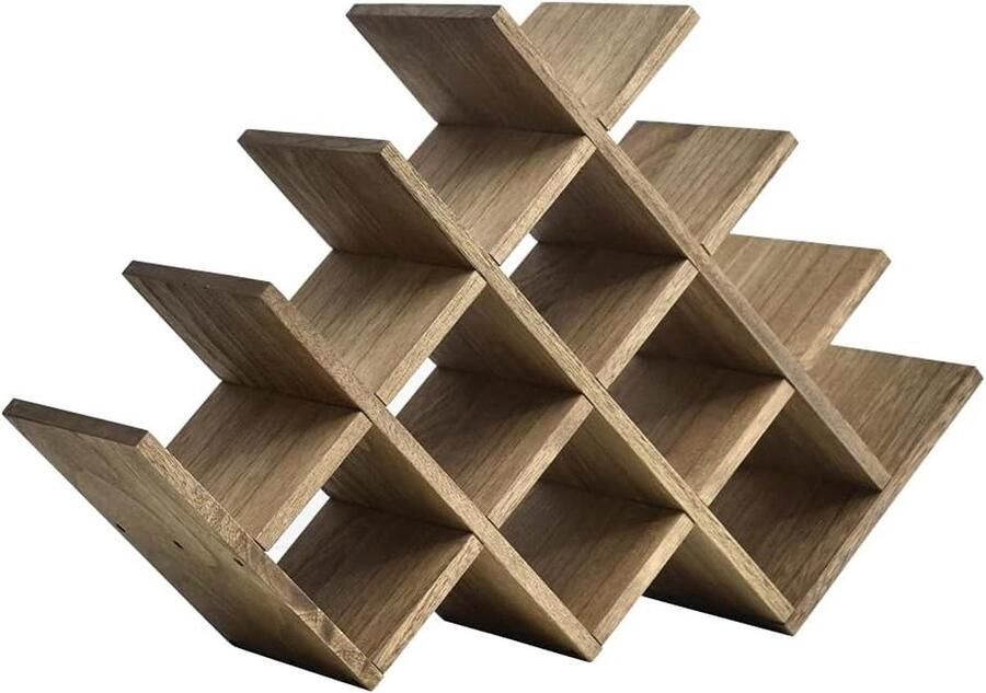 Wijnrek 13 flessen 4-traps natuurlijk houten vrijstaand en toonbank wijnrek flessenhouder glazen kast 4-laags donkerbruin Wijnrek