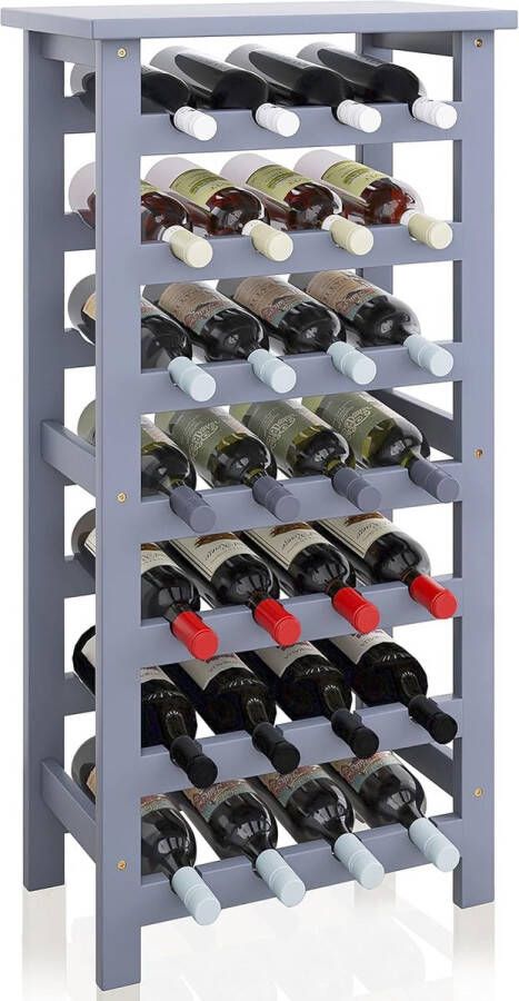 Wijnrek 28 flessen display houder met tafelblad 7-tier vrijstaande opbergplanken voor keuken bijkeuken kelder bar (Grijs)