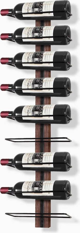 Wijnrek flessenrek wijnrek voor 9 wijnflessen wandrek hout metaal zwart wijnrek hangend wandmontage wijnflessenrek voor keuken eetkamer bar