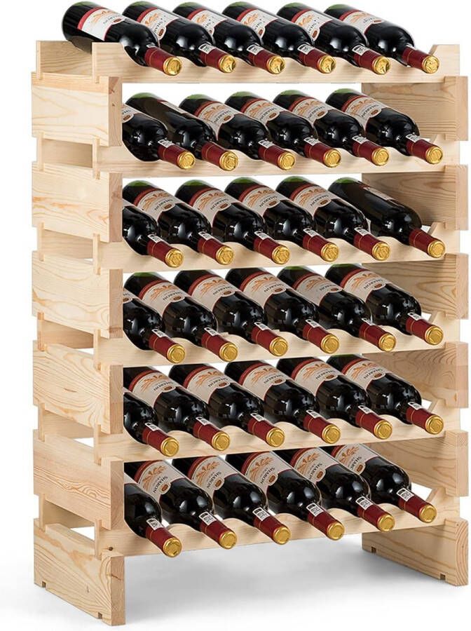 Wijnrek met 6 niveaus voor 36 flessen flessenrek van massief hout vrije combinatie wijnkast wijnstandaard wijnhouder natuur 63 2 x 28 x 85 5 cm