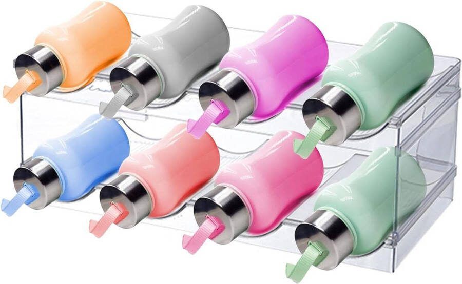 Wijnrek Opslag Waterflessen 2 Lagen Verwijderbaar Antislip Dik PET-plastic 4 Sleuven