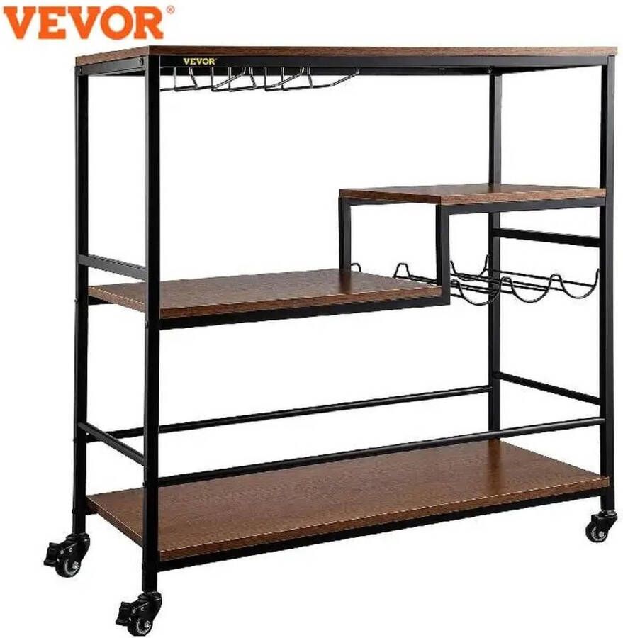 Wijnrek Premium 3-Tier Luxe Wijnrek Serverenwagen Wielen Keuken Thuis Meubel Barcar Wijnrekken Eiken Planken Wijn Glazenhouder Duurzaam Tot 100 kg