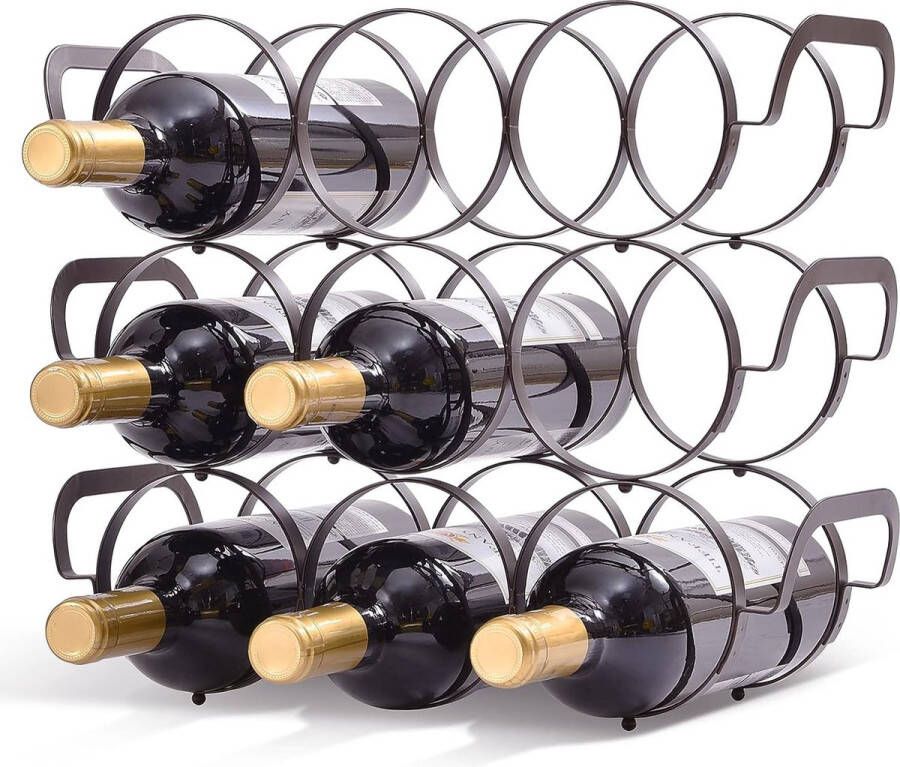 Wijnrek stapelbaar tafelrek metalen wijnkast flessenrek met 3 niveaus metalen wijnrek voor 9 flessen voor bar keuken 35 5 x 14 x 30 cm brons