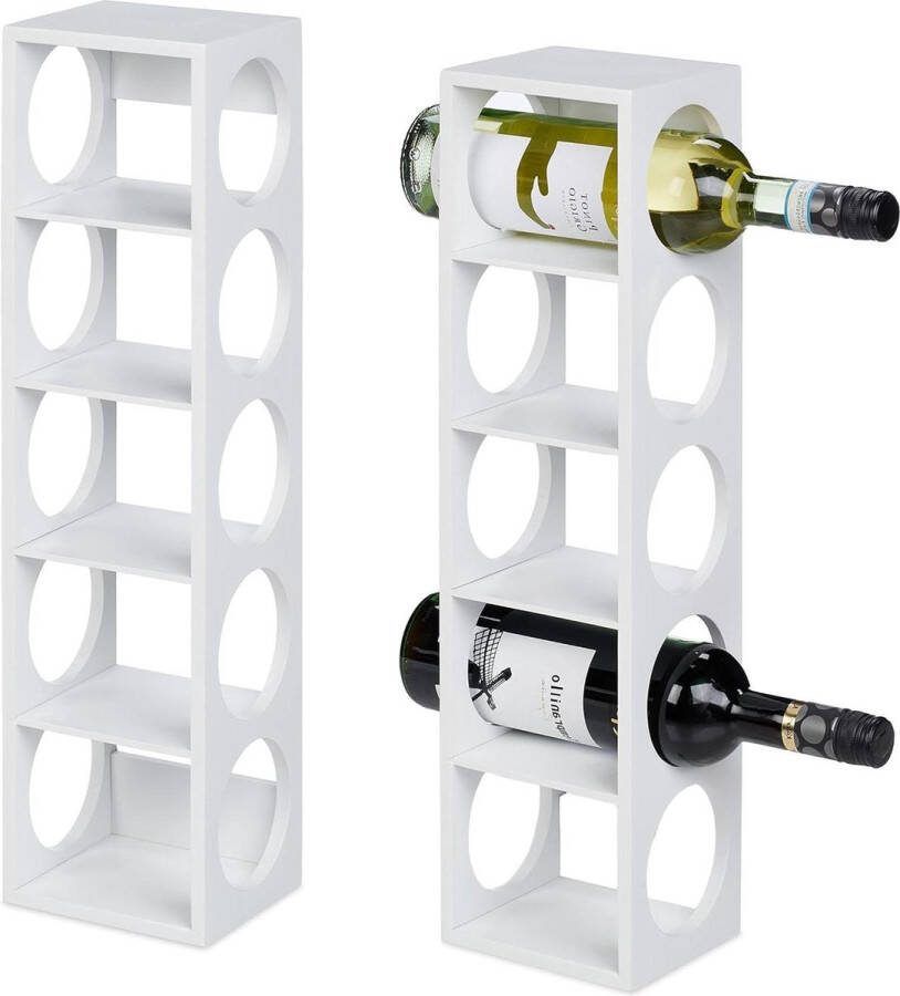 Wijnrek voor 5 flessen set van 2 wijnstandaard bamboe HxBxD: 53 x 14 x 12 cm Wijnfleshouder keuken wit opbergrek wijnopslag