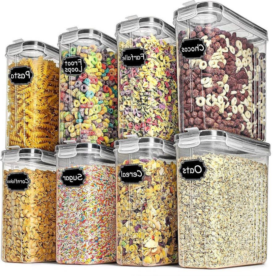 Wildone luchtdichte opslagcontainers voor granen Set van 8 voor suiker meel snacks bakbenodigdheden 25L 854oz lekvrij met zwarte afsluitbare deksels rice dispencer