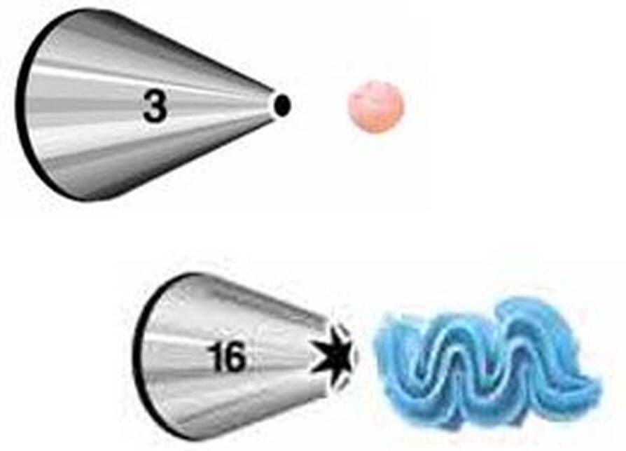 Wilton Spuitmondjes Set Garneerspuit voor Taartdecoratie RVS #003 #016