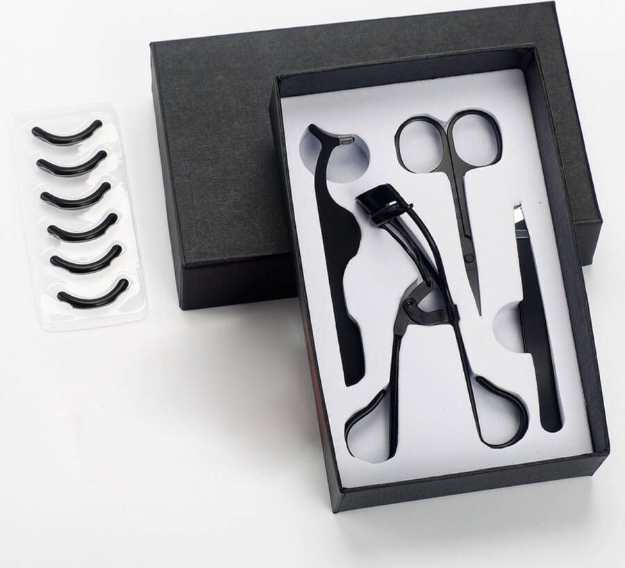 Wimperkruller Wenkbrauw set 4 Stuks Rvs Valse Lash Applicator 4 In 1 Tweezer Clip Schaar Make-Up Tools Professionele Enten Wimperkruller Kit Zwart
