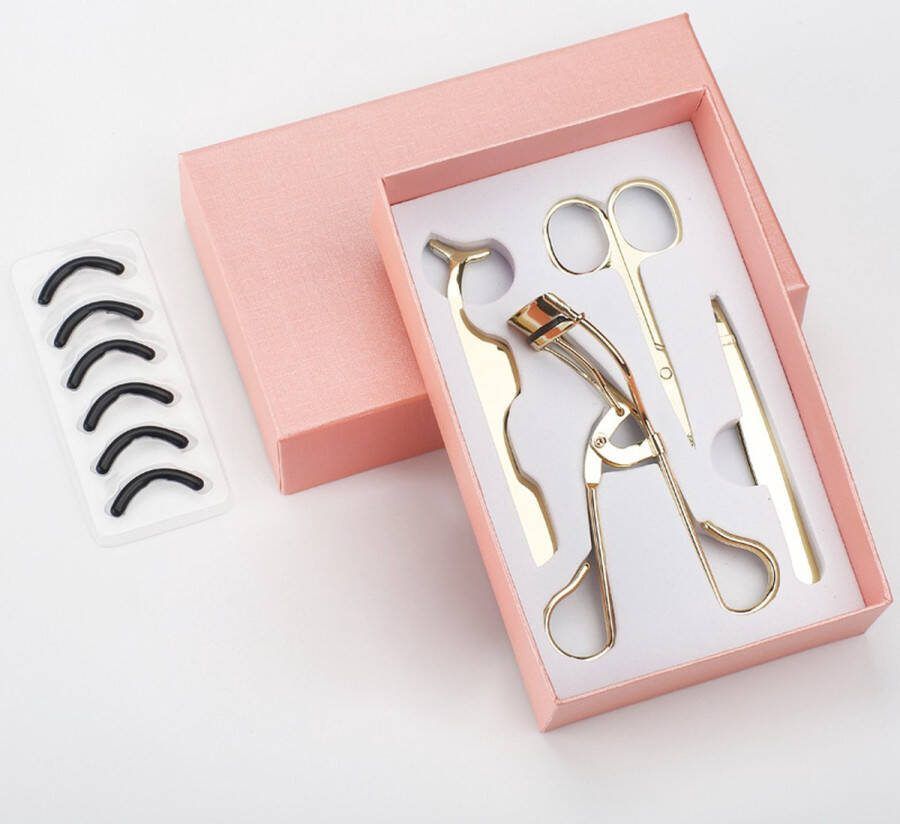 Wimperkruller Wenkbrauwen set 4 Stuks Rvs Valse Lash Applicator 4 In 1 Tweezer Clip Schaar Make-Up Tools Professionele Enten Wimperkruller Kit Goud