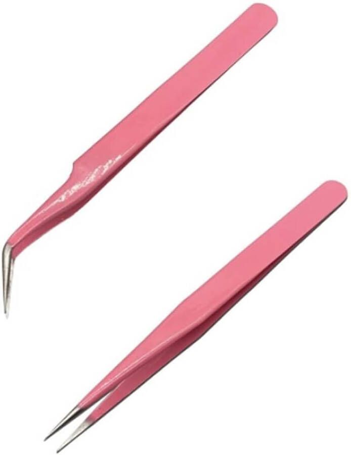 Wimperpincet 2 Stuks Roestvrijstalen Rechte en curve Tips Pincet Wimpertangen Professional Precision-pincet Wimper Pincetten voor Wimperextensies