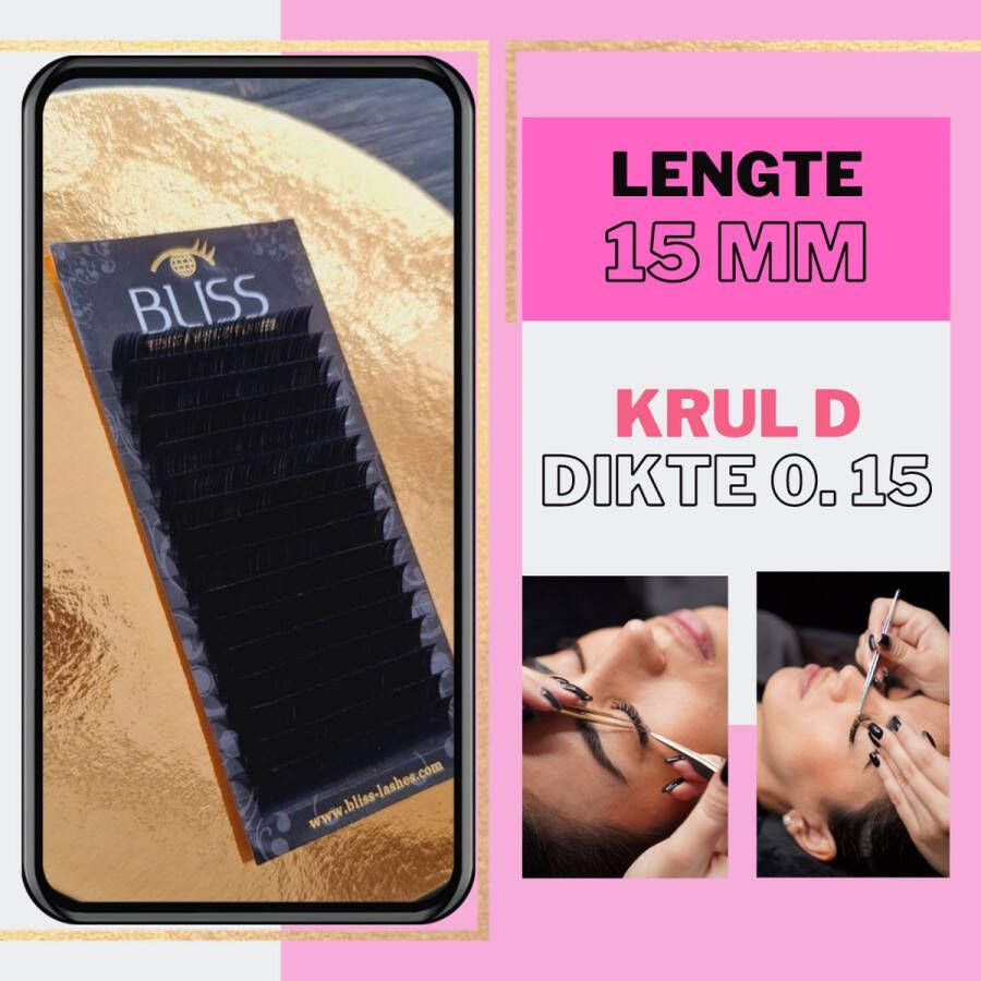 Wimpers D Krul Dikte 0.15 Lengte 15 mm 16 rijen in een tray nepwimpers one by one wimperextension D crul