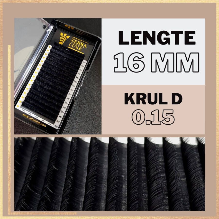 Wimpers Zebra Luxe – D Krul – Dikte 0.15 – Lengte 16 mm – 16 rijen in een tray nepwimpers classic set wimperextensions one by one D crul