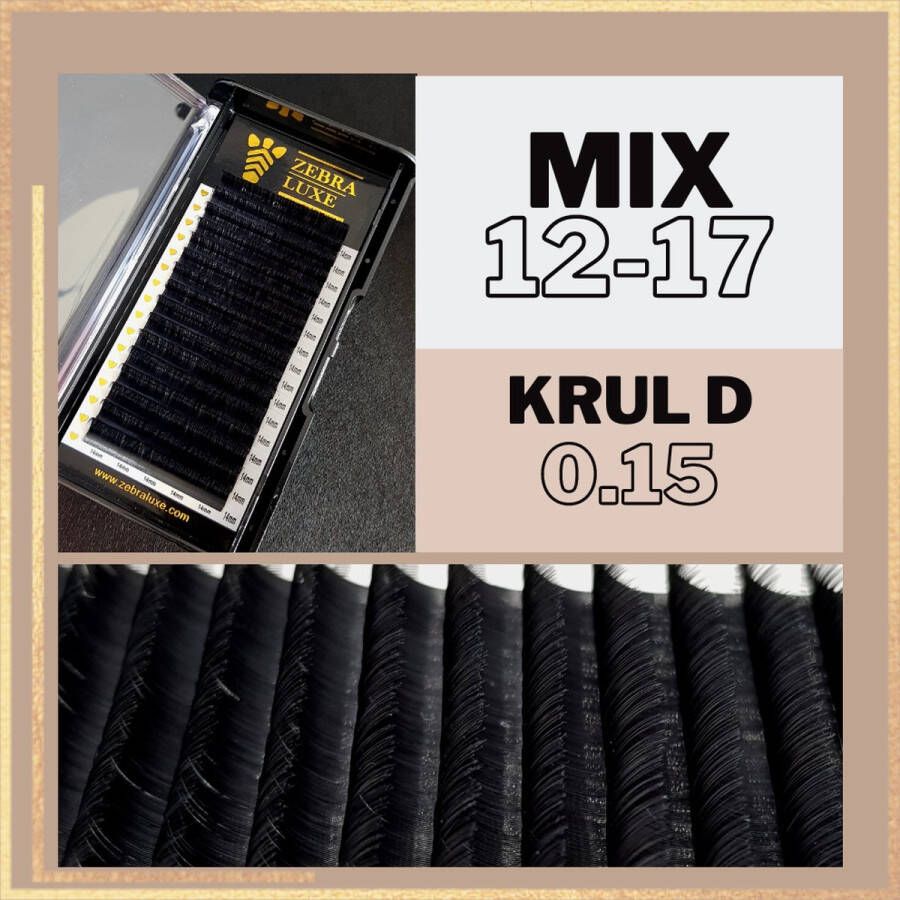 Wimpers Zebra Luxe – D Krul – Dikte 0.15 – Lengte mixed 12 13 14 15 16 17 – 16 rijen in een tray nepwimpers one by one wimperextensions D crul