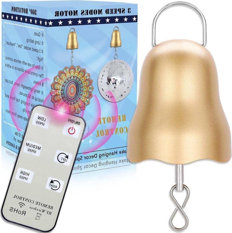 Wind Spinner Motor Batterij Aangedreven 1-30 RPM Langzame Disco Ball Motor Met Afstandsbediening 3 Draaibare Snelheid Mode Goud Kleine Baby Crib Mobiele Motor Spinning Ornament Opknoping Wind Chime