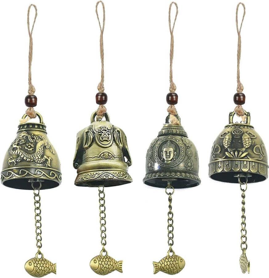 Windgong 4 stuks vintage klankspelletjes zegenklokken windchime fengshui klokken Chinese bel Fengshui bel Boeddha voor tuin hanging geluk zegen decoratie