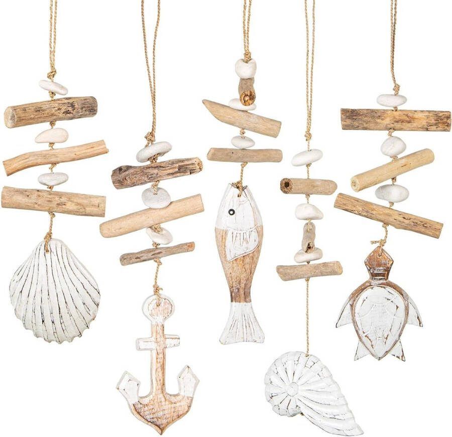 Windgong maritiem schelpen schildpad anker vis Nautilus houten 35-40 cm om op te hangen