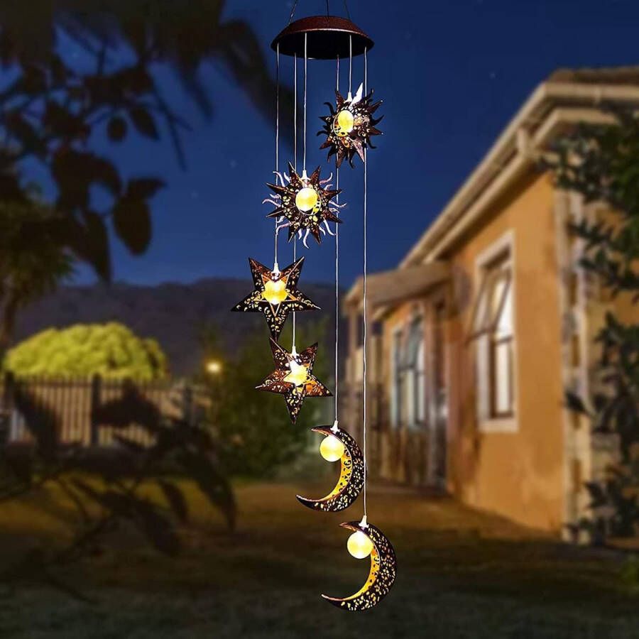 Windgong op zonne-energie met zon maanster lantaarns voor buiten warme led waterdicht hangend tuindecoratie zonnelampen voor decoratie geschenken