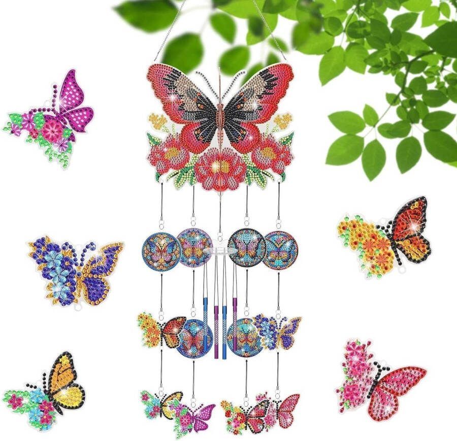 Windgong Vlinder Diamanten Schilderen DIY Kristal Kunst Hanger Set Hangende Ornament 5D Dubbelzijdig Thuis Tuin Volwassenen