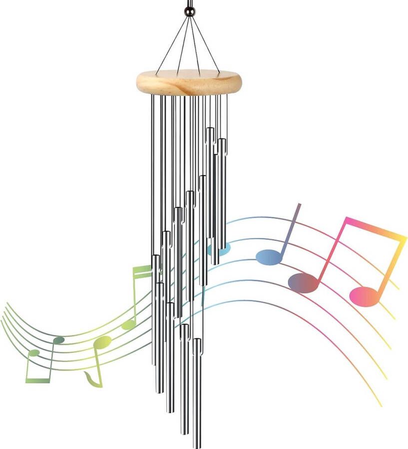 Windgong voor buiten zilverwindgong voor in de tuin om op te hangen gedenkwaardige windgong met 12 aluminium buizen metaal windklokken klankspel voor buiten huisdecoratie terras geschenken