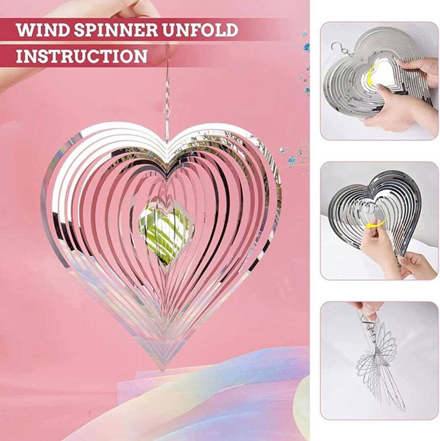 Windgong voor Tuin 3D Metaal Hart Ornament Windgong Spiraal Windgong Spinners Windgong Roestvrij Stalen Windgong voor Buiten voor Binnenhuisdecoratie Thuis Tuin Balkon Decoratie Ambachten