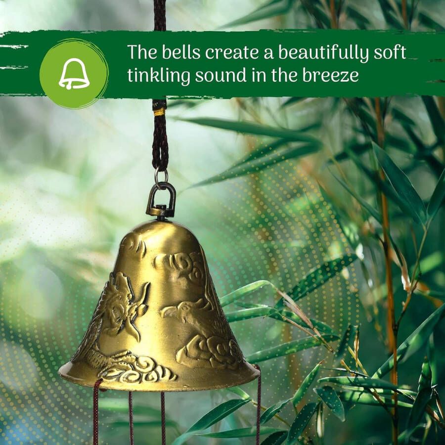 Windgong voor tuin decoratie buiten of binnen met good luck Fengshui metalen bellen (draken ontwerp) – garden decorations wind chimes for garden