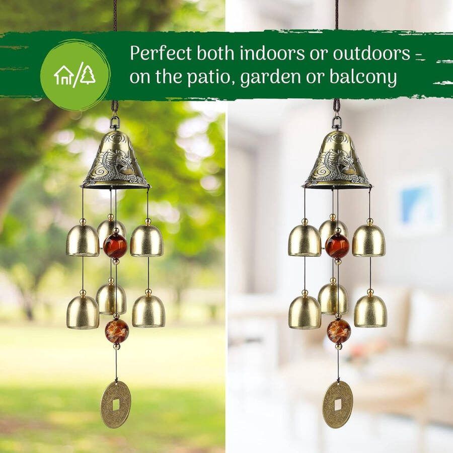 Windgong voor tuin decoratie buiten of binnen met good luck Fengshui metalen bellen (draken ontwerp) – garden decorations wind chimes for garden