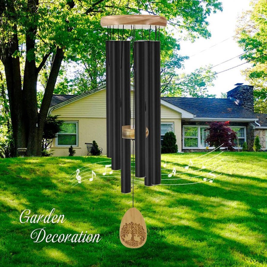 Windgong voor tuin windgong buiten 86 cm herdenkingswindgong voor buiten graveren levensboom sympathie windgong voor geliefde herdenkingsgeschenk voor moeder vriend tuindecoratie zwart