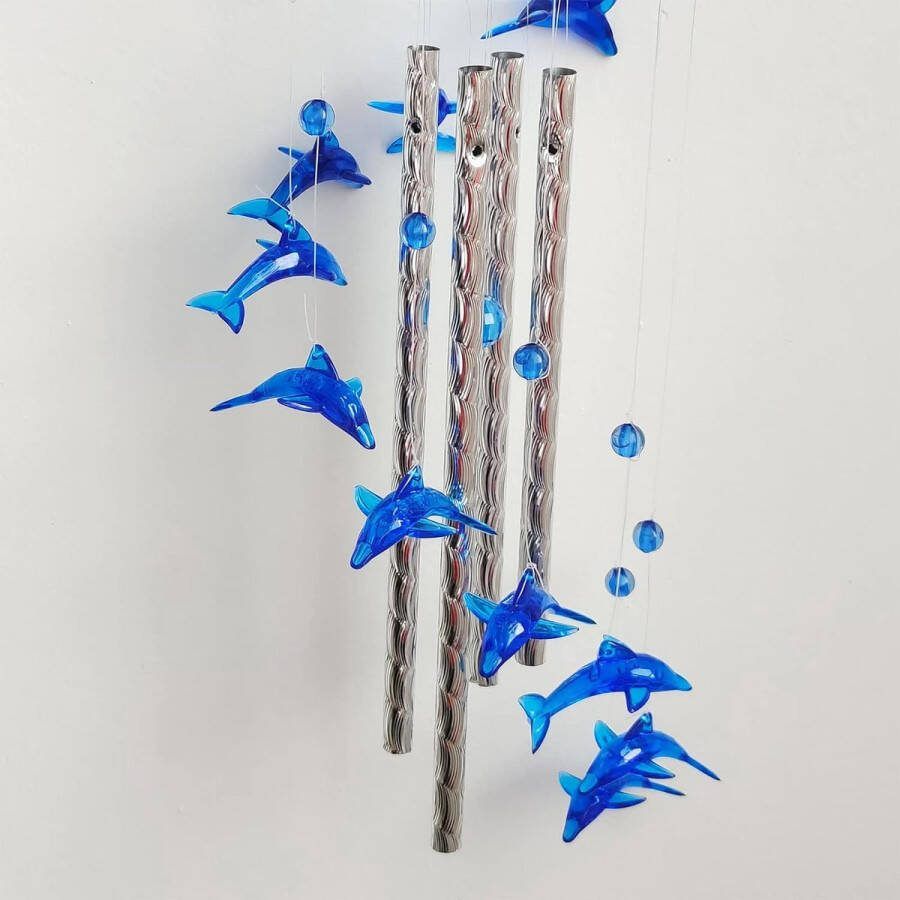 Windklokkenspel Buiten Blauwe Windgong Metalen Windgong 4 Aluminium Buizen Wind Chimes Dolfijn Windgong voor Balkon Tuin Woonkamer Slaapkamerdecoratie