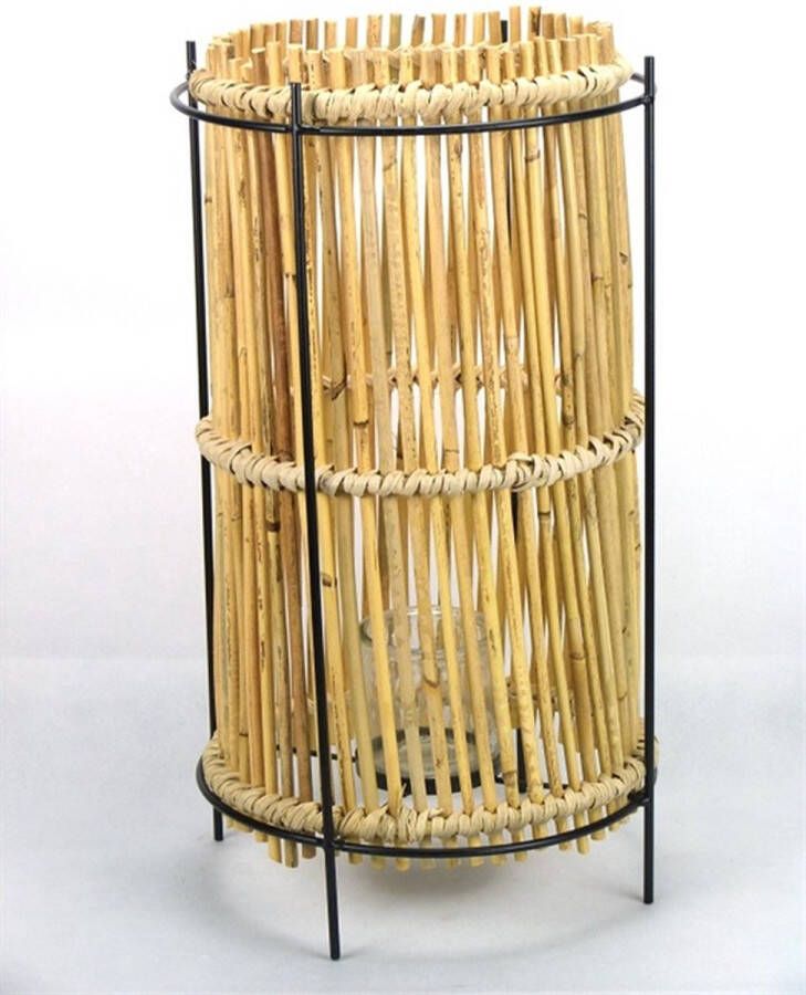 Windlicht bamboe theelichthouder rotan 49 cm