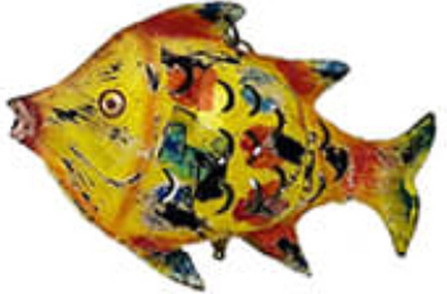 Windlicht gerecyled metaal ijzeren vis geel by Mooss 21 x 13.5 cm
