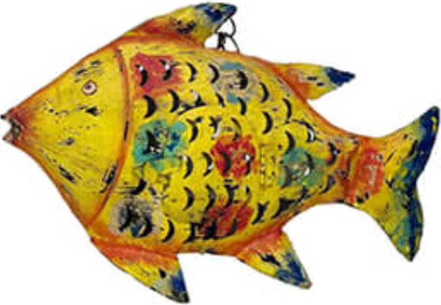 Windlicht gerecyled metaal ijzeren vis geel by Mooss 46 x 30.5 cm