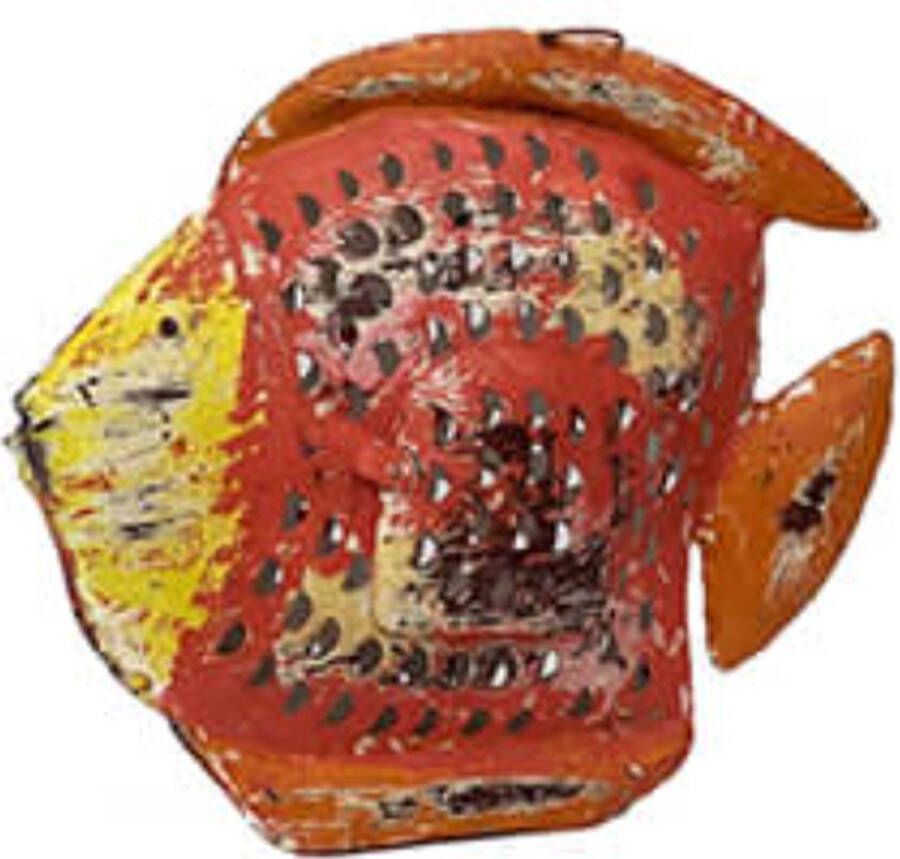 Windlicht gerecyled metaal ijzeren vis rood by Mooss 41 x 36 cm