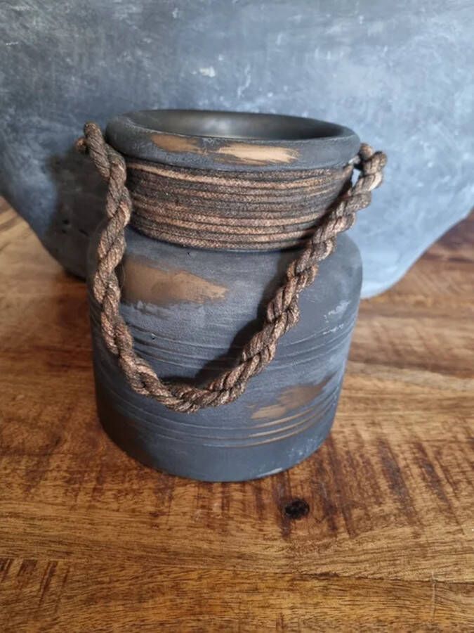 Coppens Vaas "Ralf" w leathercord S bruin glas 14x14x15 5cm