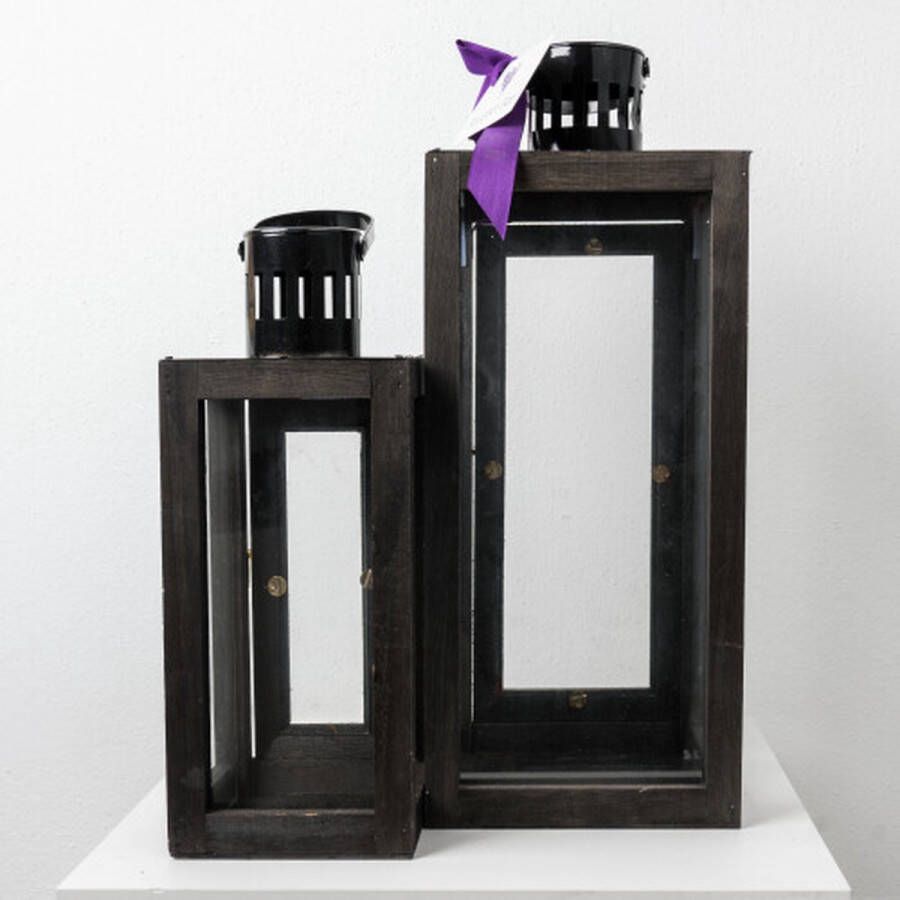 Windlicht set zwart hout
