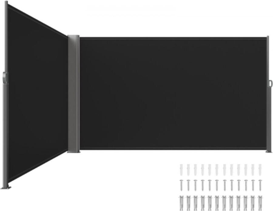 Windscherm Rolgordijn Zijluifel Uitschuifbaar 180 x 600 cm Zwart