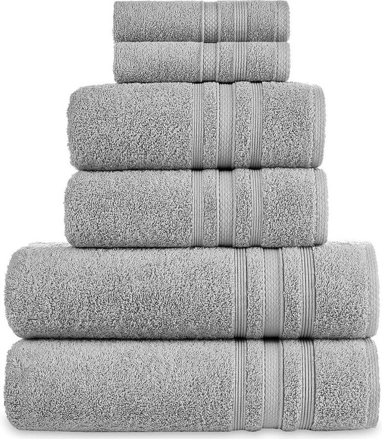 Wings Badstoffen handdoeken 6-delig 100% katoen set in verschillende maten 2x badhanddoek 70x140 2x handdoek 50x100 en 2x gastendoekjes 33x33 zacht en absorberend (lichtgrijs)
