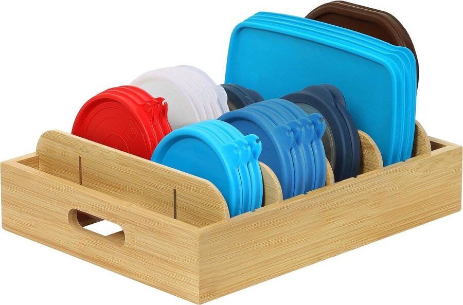 Winter Shore Bamboe Deksel Organizer Lade Organizers en Opslag voor Potten & Pannendeksel Voedselcontainers 5 Aanpasbare Verdelers Uitgesneden Handvatten Huisorganisatie Duurzaam