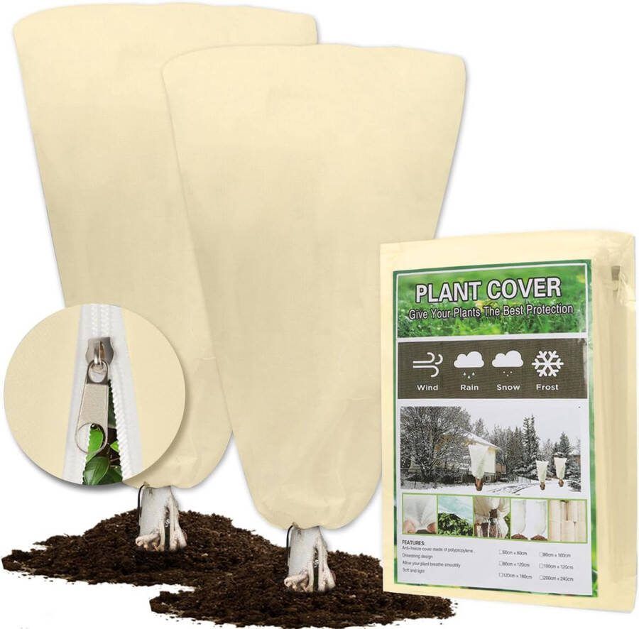 Winterbescherming voor planten set van 2 120 x 180 cm vorstbeschermende plantendekens als winterbescherming met ritssluiting voor boompalmen balkonplanten kaptent ademend