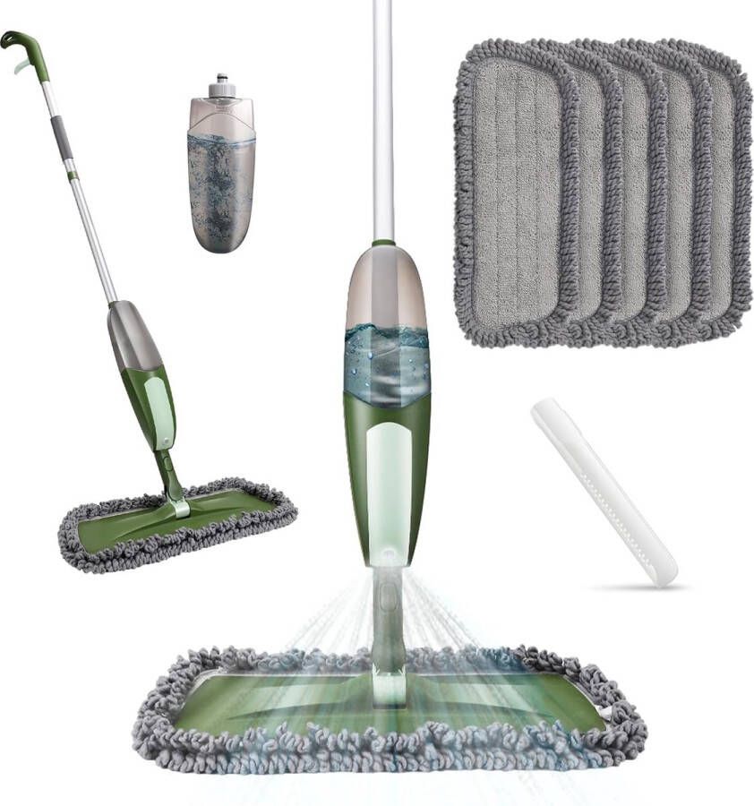 Wisser met sproeifunctie microvezelvloermop met watertank van 550 ml spraymop met 5 moppads en 1 schraper vloermop voor snelle reiniging van hardhout marmer laminaat tegels