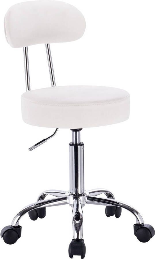 Zadelkruk Wit Barkruk Schoonheidssalon Kruk Werkstoel 360°Draaistoel Verstelbare Metaal Barstoel Kunstleer met Rugleuning En 5 Wielen (Wit 1-Delige)