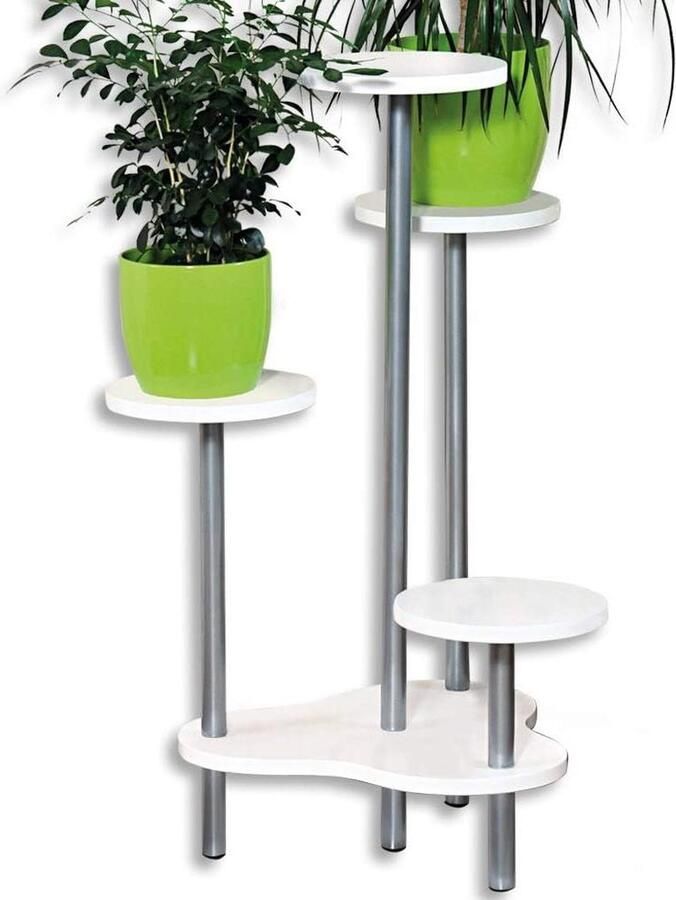Wit gelakte bloemenstandaard 17278 met planken van spaanplaat bloemenrek etagerek 645 x 725 x 46 cm